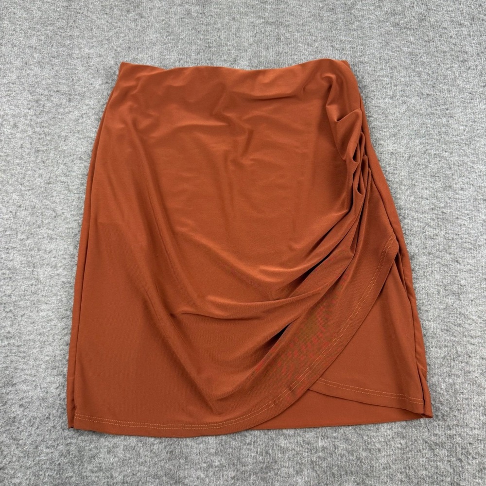 Windsor Mini Skirt Women's Small Rust Orange Draped Ruched Wrap Front Asymmetric